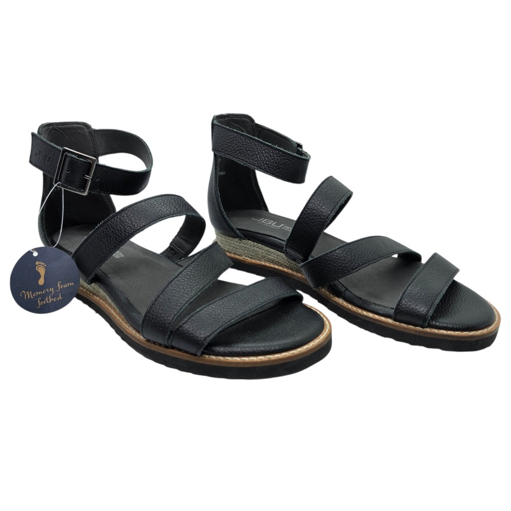 JBU by Jambu Riviera Black Leather Strappy Wedge‎ Sandals JB17RIV01 Womens 6M
